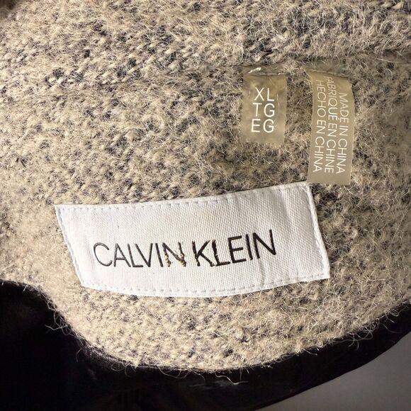 Calvin Klein Women's Wool Blend Long Boucle Coat Sz XL, Tan/Brown, Zips, Pockets - Picture 14 of 16